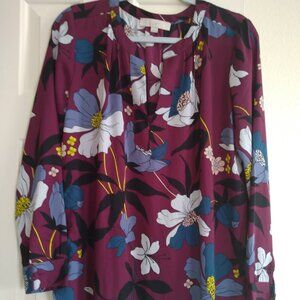 LOFT FLORAL V NECK LONG SLEEVE BLOUSE OFFICE BUSINESS CAREER DATE NIGHT